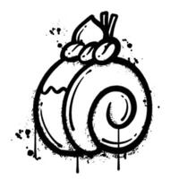 Graffiti Spray Paint Illustration of a Swiss Roll Pastry with Whipped Cream Topping vector
