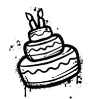 Black and White Graffiti Sprayed Birthday Cake with Candles vector