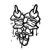 Graffiti spray Two Skewers of Food with Dripping Sauce, Black and White Illustration with Splashes vector