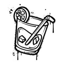 Black and White Graffiti spray Illustration of a Glass of Ice Water with a Straw and a Lime Wedge vector