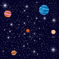 Planets And Stars In Space Cosmic Night Sky Pattern Background vector