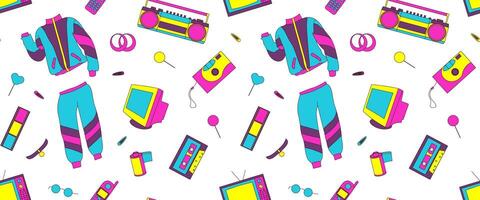 Seamless Pattern with 90s Retro Elements on a White Background vector