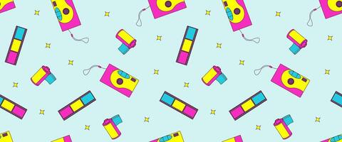 Seamless Pattern with 90s Retro Elements, Photo Objects vector