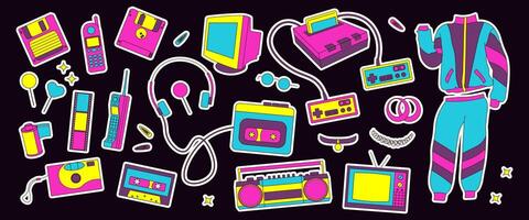 Set of Stickers with 90s Retro Elements vector