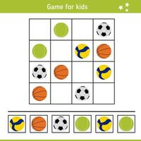 Sudoku with Balls for Various Sports Games. Children's Educational Game, Logical Task. Riddle, Quiz for Kids vector