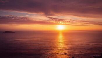 sunset over the ocean with clouds and a lighthouse photo