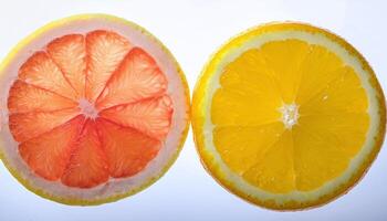 a slice of orange and a slice of grapefruit photo