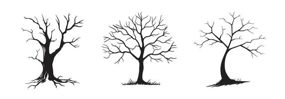 A set of silhouette trees without leaves isolated on a white background vector