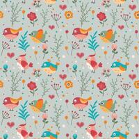 Seamless pattern with cute birds and flowers with Scandinavian Style vector