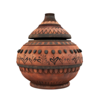 Clay Pot with Decorative Design on Transparent Background AI-Generative png