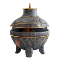 Black and Gold Pot with Fire Inside on Transparent Background AI-Generative png