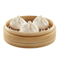 Chinese Dumplings in Bamboo Container on Transparent Background AI-Generative png