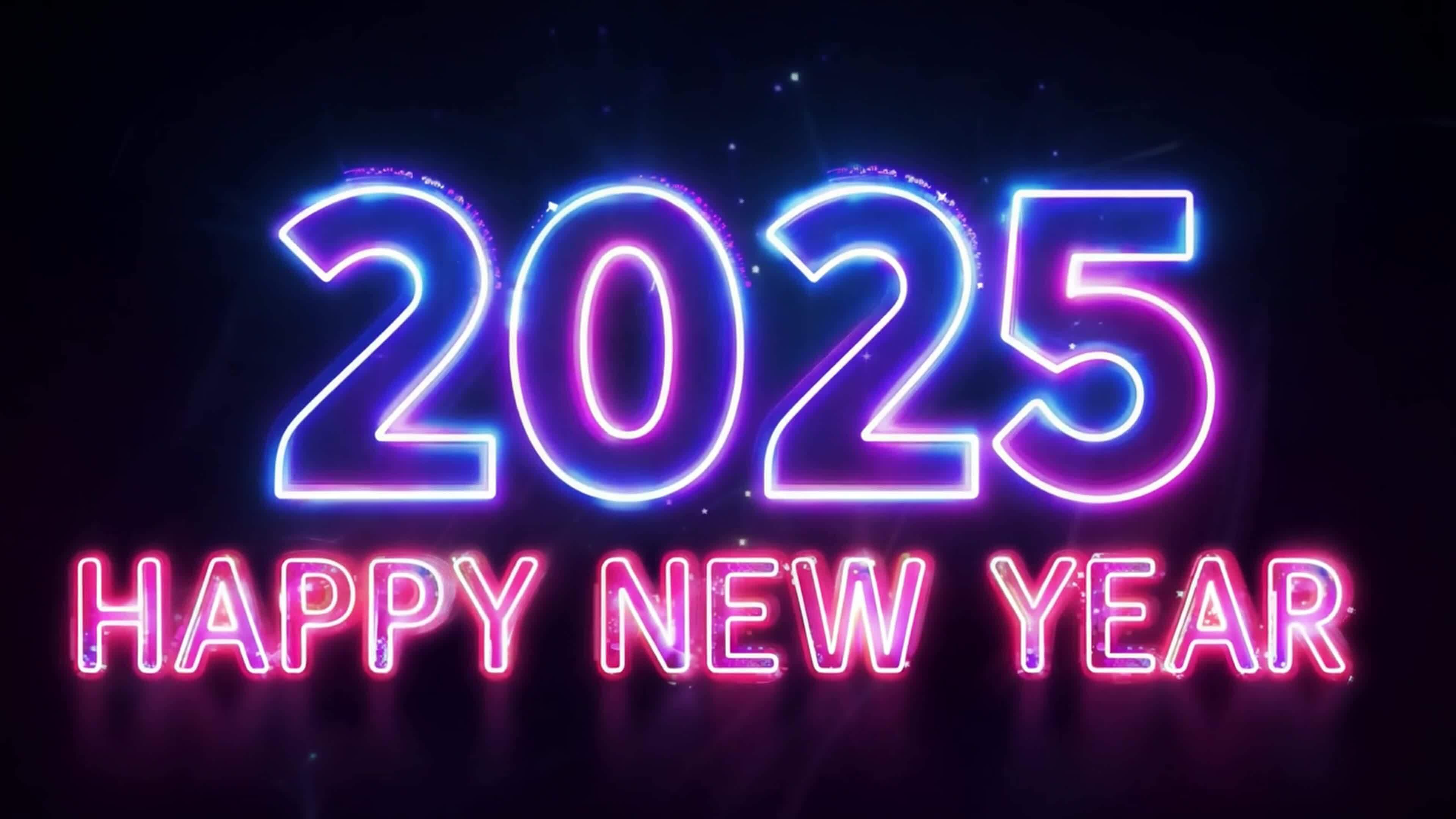 feliz Novo ano 2025 animado texto Novo ano néon 2024 48483143 Vídeo