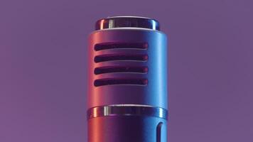 Close up of professional microphone in recording studio. Action. Shooting professional microphone on a pink background, podcast concept. video