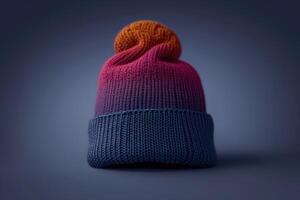 beanie in red and blue against a plain background, photo