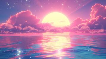 sun in sunset over water with bright spots, photo