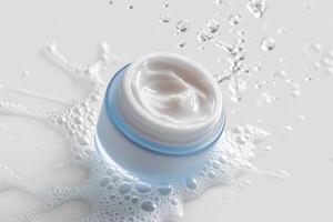 a bottle of white cream is on the surface, photo