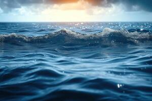 waves in the ocean off shore with cloudy sky, photo