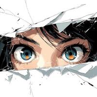 a woman's eyes peeking out of an open crack, photo