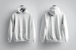 two plain hoodies facing each other and on the wall, photo