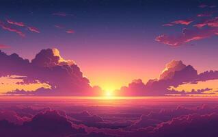 a beautiful sunset is coming from above some clouds, photo