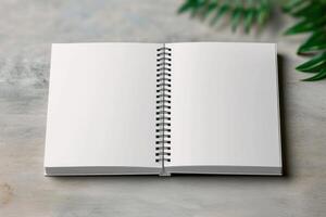 an open notebook with a white page in it, photo