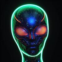 a man with purple, orange and blue lights on himself, photo