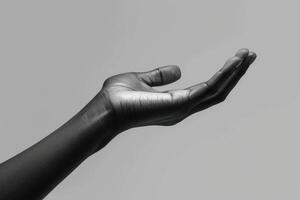 an outstretched hand reaching up in the air, photo