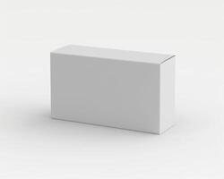 a white box with a small black label is on a plain background, photo