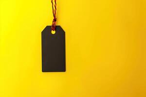 two empty black tags hang from an orange rope, photo