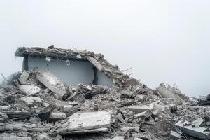 rubble is seen in front of some buildings, photo