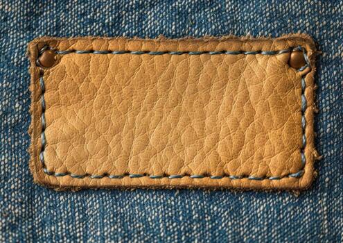 the bottom end of a tan leather label, photo