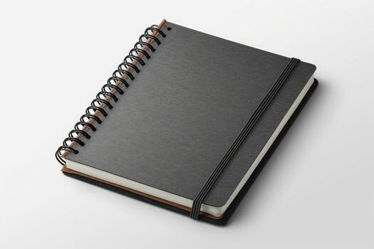 black spiral notebook on white surface with blank book, photo
