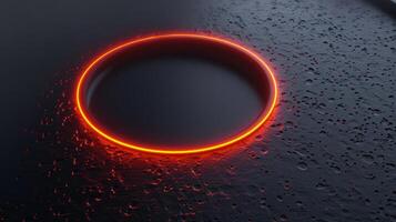 bright lit circle ring with red glow on dark background, photo
