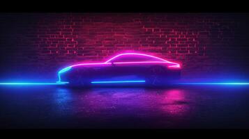 a neon vehicle parked on a street at night, photo