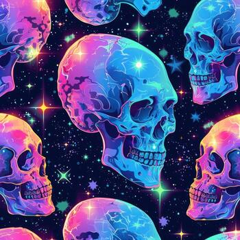 colorful skulls are in the middle of an outer space, photo