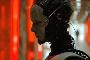 a person wearing headphones and a robotic costume, photo