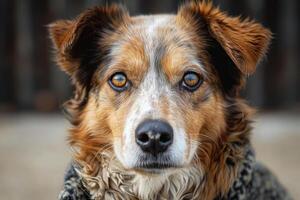 an adorable brown and black dog with a scarf, photo
