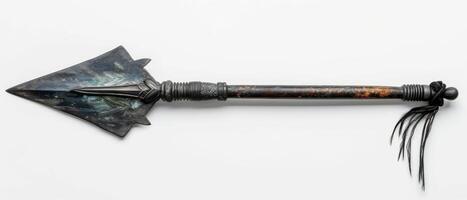 an old war style arrow with rust and iron parts, photo