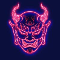 that is a red and blue neon demon mask, photo