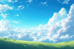 green field under clouds in the sky, photo