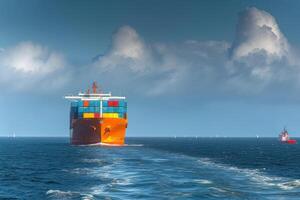 two large ships in the water surrounded by low clouds, photo
