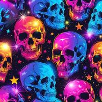 skull seamless background with abstract color lights, photo