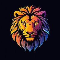 lion head in the night with brightly colored, photo