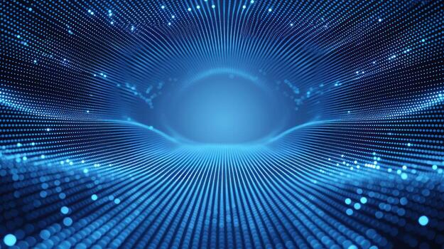 an empty tunnel of light rays with blue lighting, photo