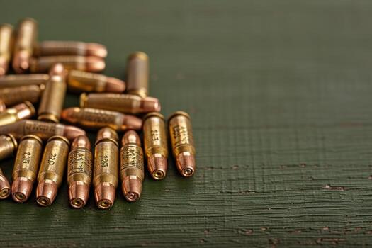 bullets are laying in an upside down row, photo