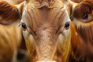 the brown and white cow is staring at the photographer, photo