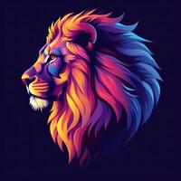 an abstract lion of many colors with its mouth open, photo