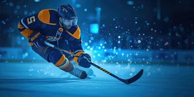 an ice hockey player moving down the rink, photo