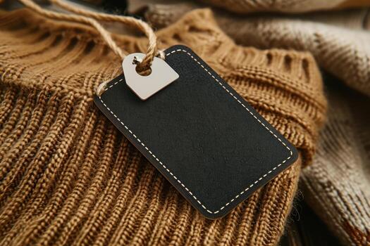 a close view of the label on some knittings, photo